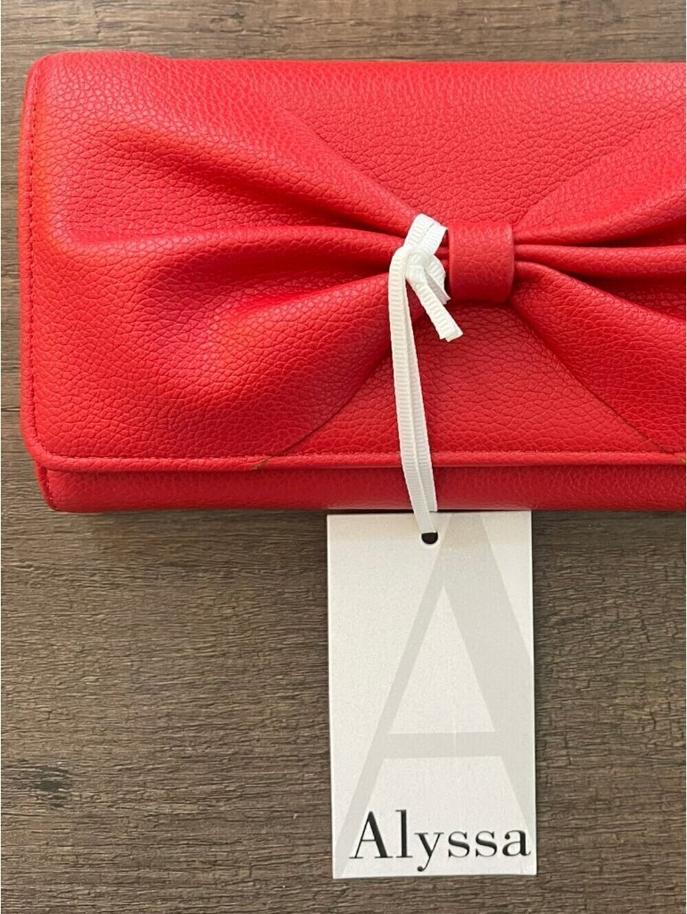 New With Tags | Alyssa | Women's | Red Pebbled Leather Bow Wallet Clutch